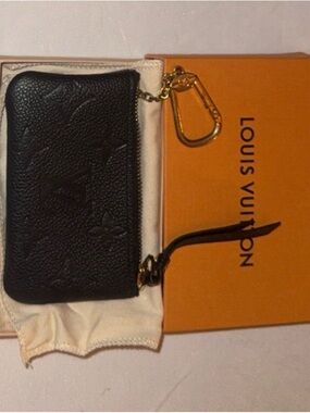 Louis Vuitton Black Embossed Monogram Key Pouch with Gold Hardware